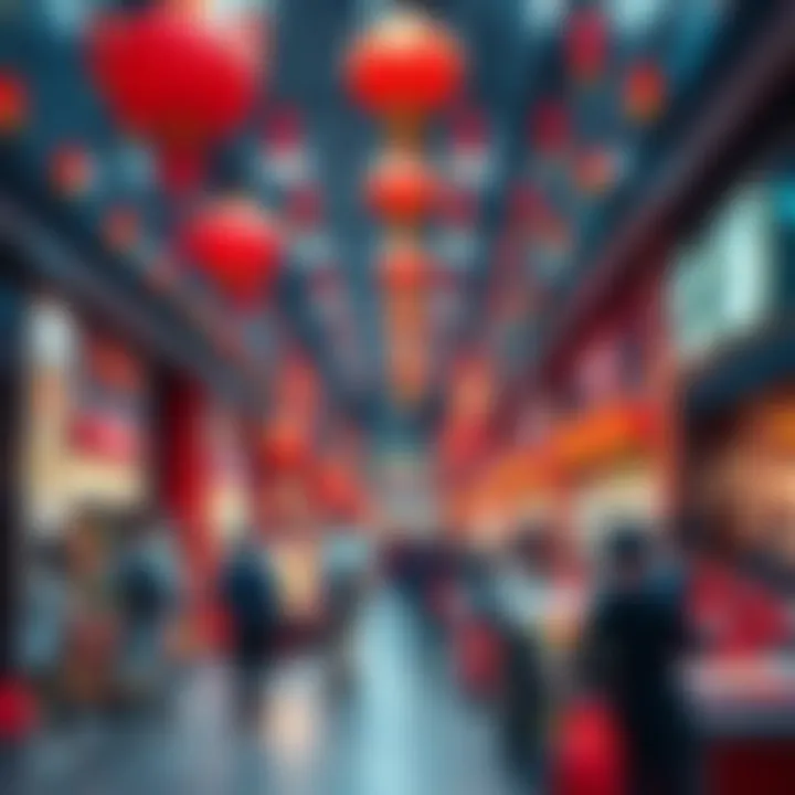 A festive shopping scene celebrating Chinese New Year with decorations, people using BitMartCard for deals, and colorful elements related to the holiday.
