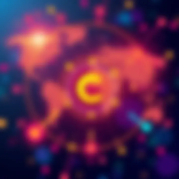 An illustration showing a global money transfer concept with digital connections and currency symbols.