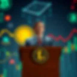 CL Data Standard Announcement A government official at a podium announcing CL as the new data standard for tokenization, with a backdrop of digital tokens and financial graphics.