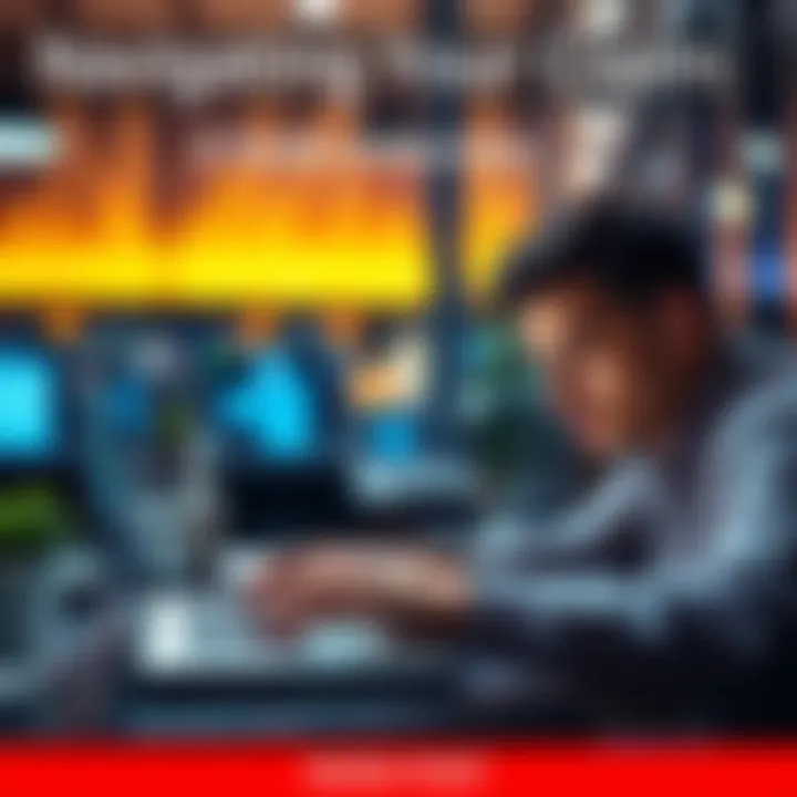 Person using a laptop to check claim status with a focused expression