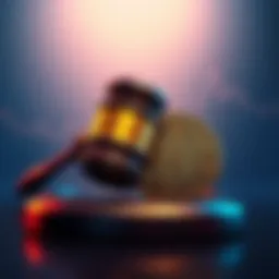 A gavel and a digital currency symbol representing the upcoming vote on the CLARITY Act affecting cryptocurrency regulations.