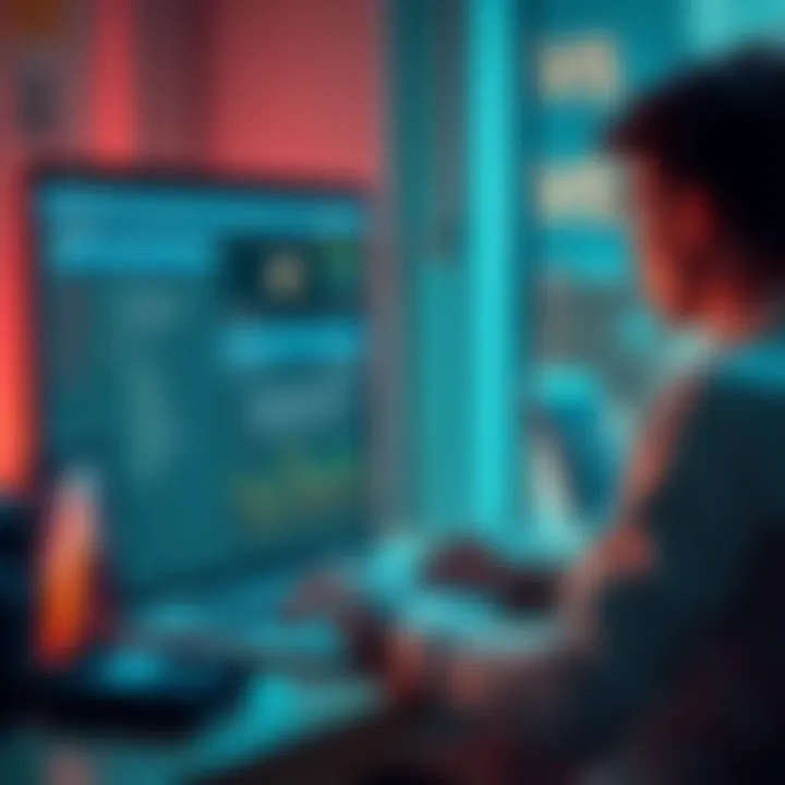 Person using computer for cloud mining A person sitting at a desk with a laptop, looking at cloud mining software for Monero, with VPS details on the screen