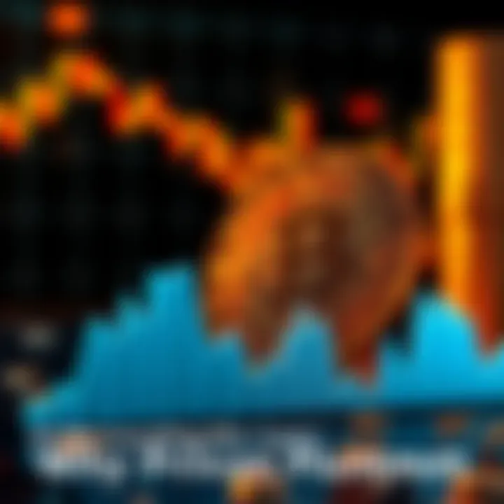 Graph showing a downward trend in coin values with a coin image overlay