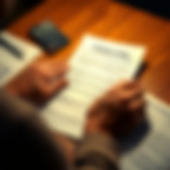A person examining a Coinbase 1099-DA tax form with a calculator and tax documents on a table