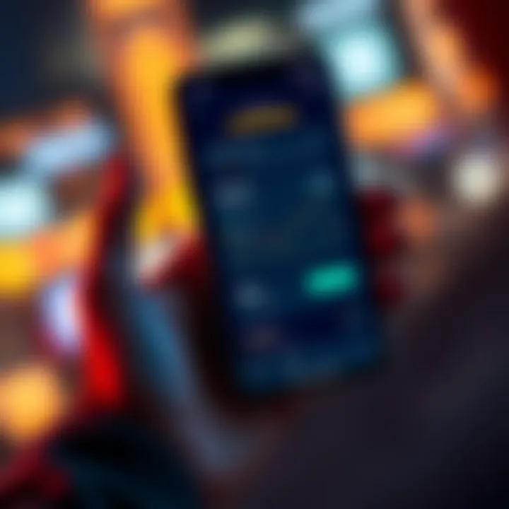 A person holding a smartphone displaying the Coinbase app with cryptocurrency charts and options on the screen