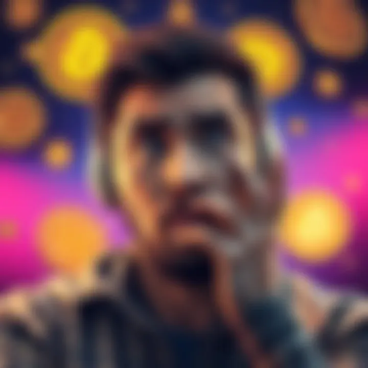 A frustrated person looking at their Coinbase account showing an unavailable WBTC balance, with Bitcoin logos in the background.