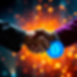 Coinbase logo and Bybit logo shaking hands to symbolize a partnership