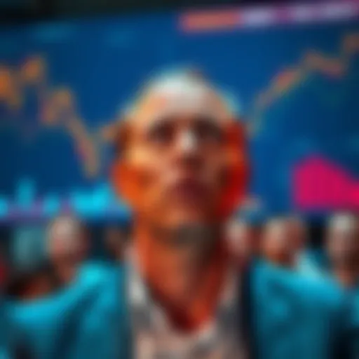 A serious-looking man speaking to an audience about financial stability and a hard-backed currency while charts showing national debt loom in the background.