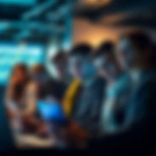 Group of people looking worried while checking their Coinbase accounts on laptops and phones, showing signs of financial stress