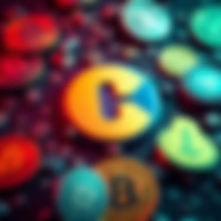 Coinbase logo surrounded by various cryptocurrency symbols, representing the firm's role in a major crypto seizure by the Secret Service.