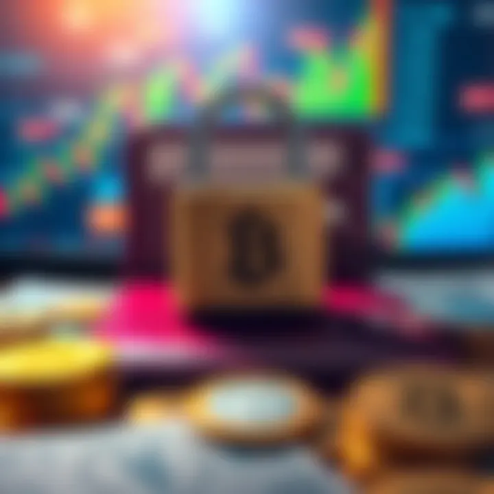 A graphic showing a lock symbol over a wallet, representing Coinbase confiscating user funds, with financial icons in the background.