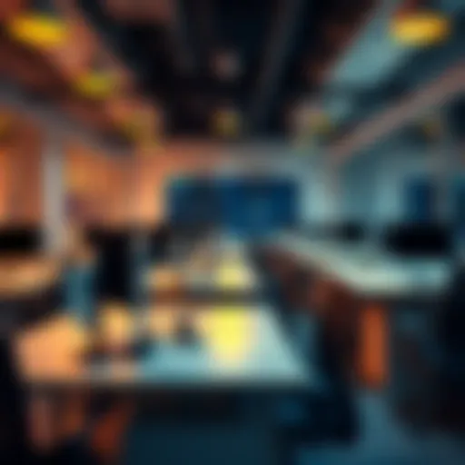 Empty desks in a Coinbase office after recent layoffs, reflecting the 15% workforce reduction.