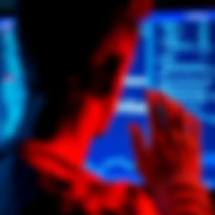 A worried person looking at an empty screen with a Coinbase logo, representing lost funds after a password reset.