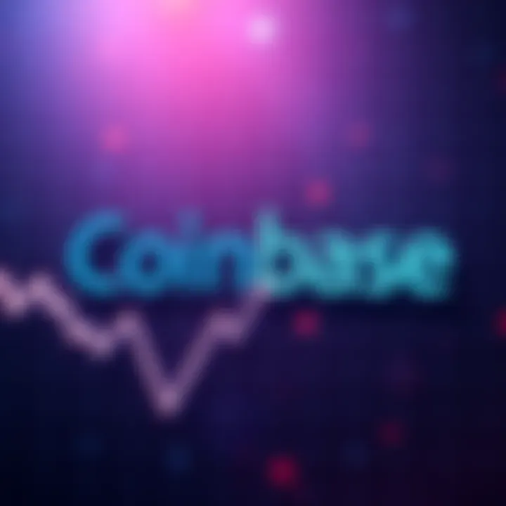 Coinbase Logo with Downward Trend Coinbase logo with a downward trend line indicating a loss in trading activity