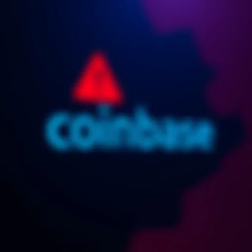 Coinbase logo displayed next to a red warning symbol indicating fraud risks.