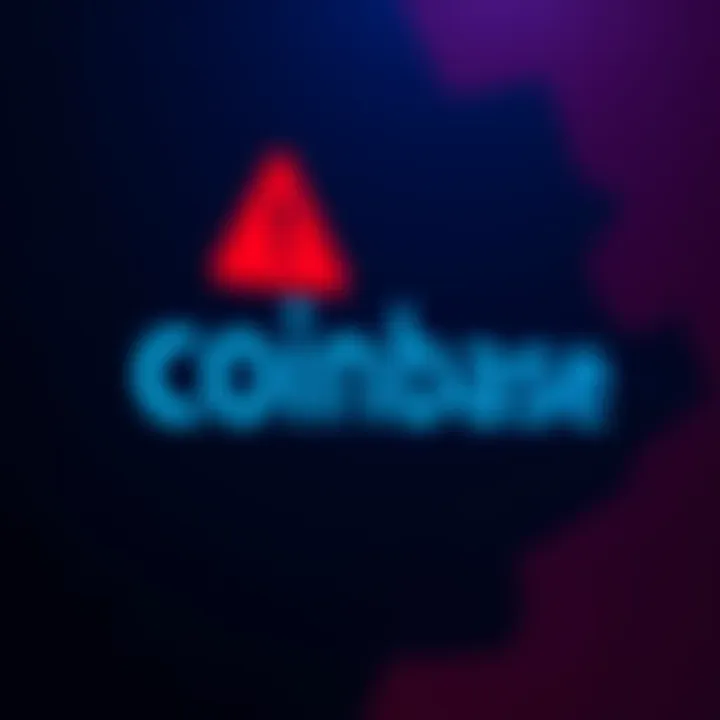 Coinbase logo displayed next to a red warning symbol indicating fraud risks.