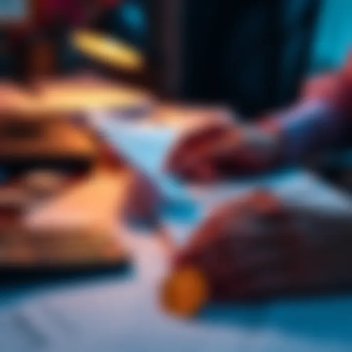 A person analyzing Coinspot transaction records with a calculator and tax forms on a desk