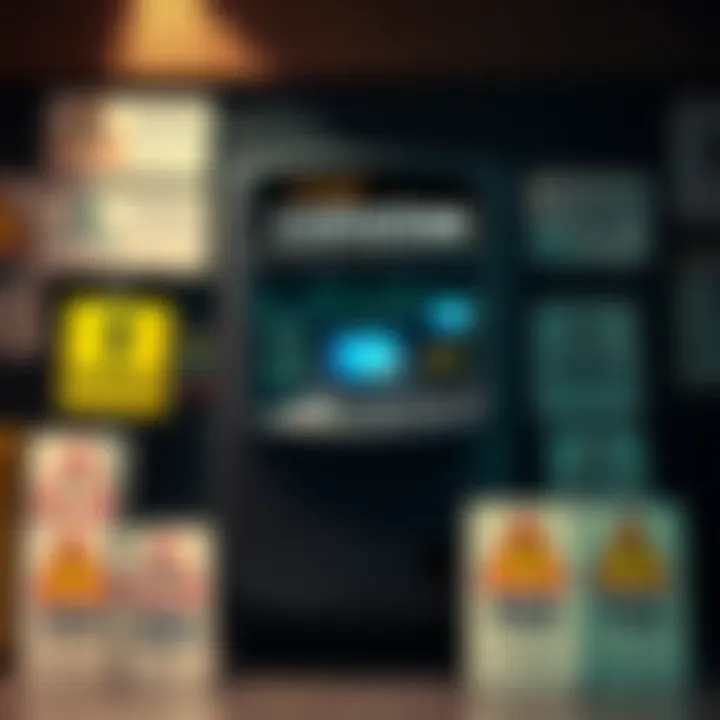 A Coinstar machine surrounded by warning signs about fees and privacy risks
