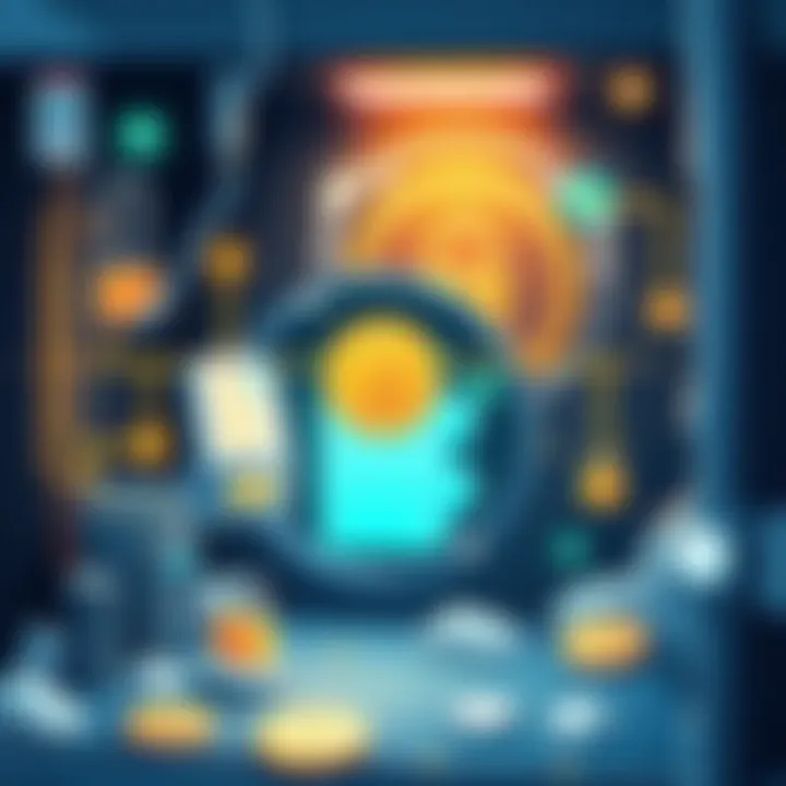 Cold Storage Security Techniques A digital illustration depicting innovative methods for securing cryptocurrency seed phrases, featuring layers of encryption and safe storage solutions.