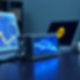 A cold wallet device for storing cryptocurrency safely, on a table with a laptop and Binance logo in the background.
