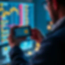 A person holding a cold wallet device while looking at a computer screen showing cryptocurrency data, symbolizing security in digital asset management.