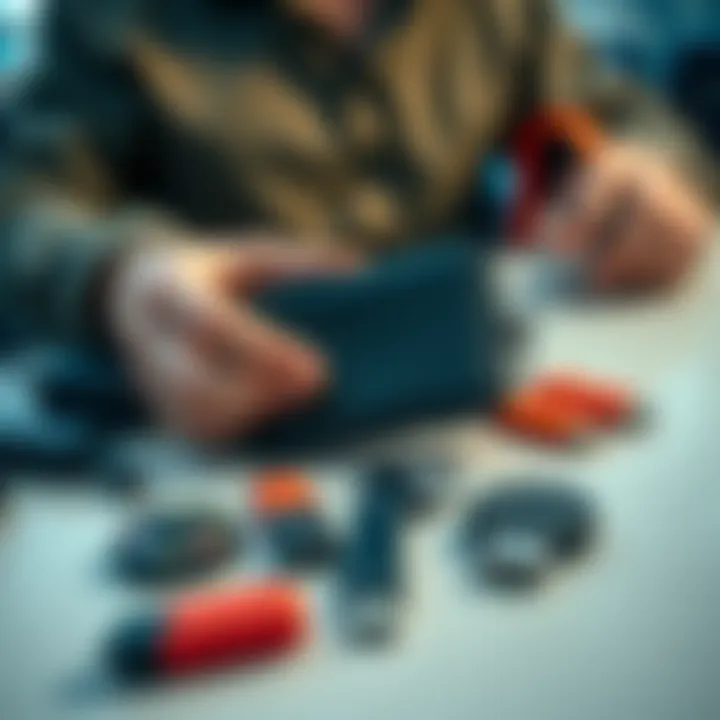 A person holding a cold wallet next to various USB sticks on a table, illustrating potential confusion at airport security.