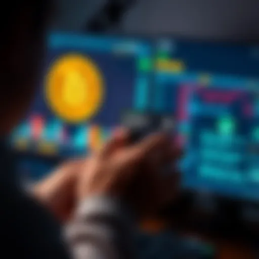 A person setting up a Coldcard Q wallet on a computer, with a Bitcoin logo in the background and software interface visible on screen.