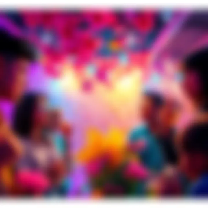 A vibrant scene showing people of various genders enjoying different scents from flowers and perfumes, reflecting on their identities.