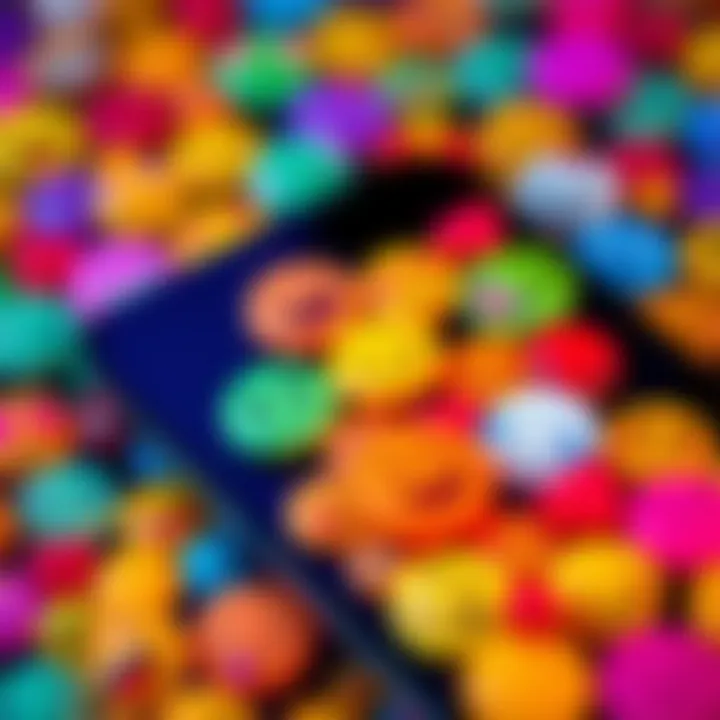 A close-up of a smartphone displaying various colorful emojis, highlighting their use in digital communication.