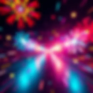 Bright light bursts with playful colors representing creativity and joy