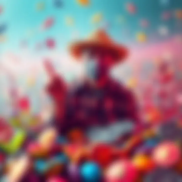 A farmer surrounded by vibrant digital tokens, symbolizing yield farming risks and rewards.