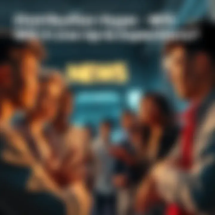 A group of people discussing a distribution announcement, expressing mixed feelings of hope and skepticism.