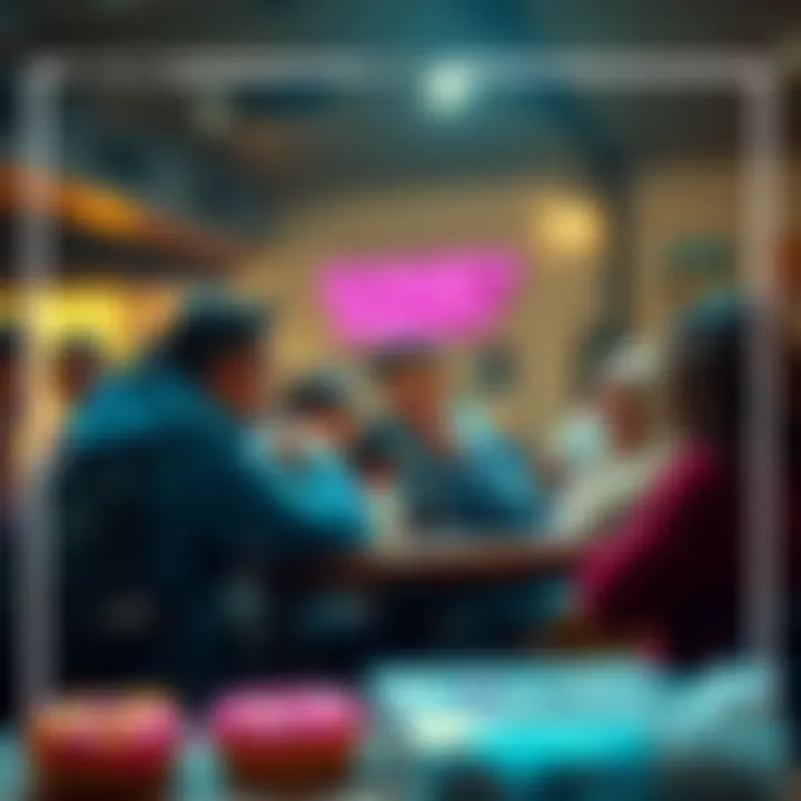 People engaging in a lively discussion while enjoying donuts