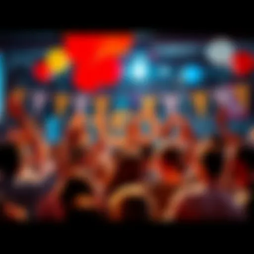 People celebrating the achievement of reaching $1500, with balloons and banners in the background.