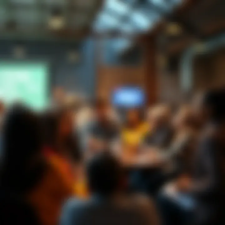 A diverse group of people sharing ideas in a community forum setting.