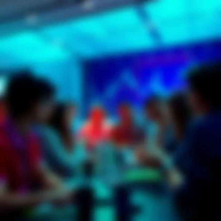 A group of people sharing their Hedera holdings at a forum, engaging in conversations about investment strategies.