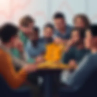 A group of diverse people discussing around a table about a Bitcoin theft, showing different emotions of concern and intrigue.
