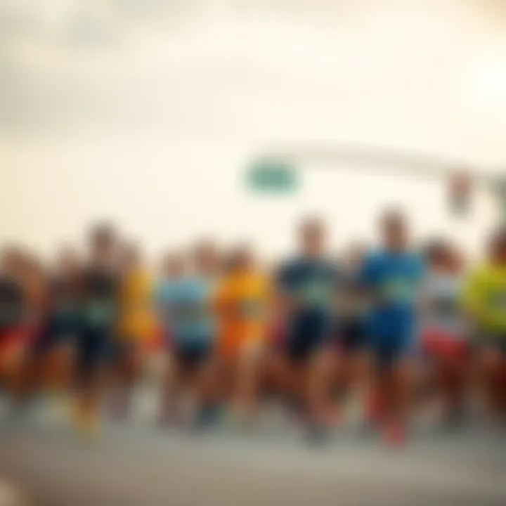 A diverse group of people running side by side, showing unity and support in a race, aiming to break the 2.5k barrier together.