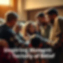 A group of diverse people sharing a moment of connection and support in a community setting.