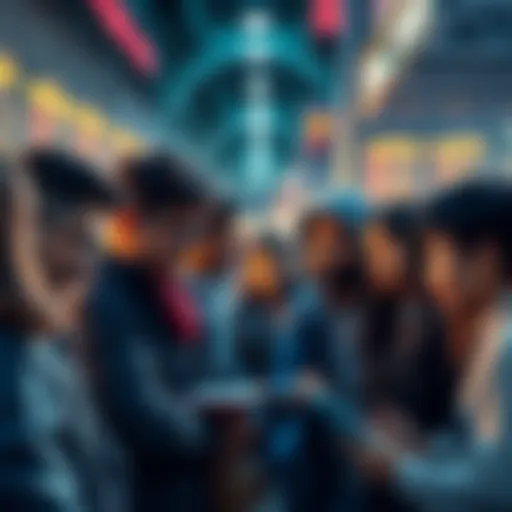 A group of people discussing strategies in a cryptocurrency forum, looking focused and determined amidst market difficulties.