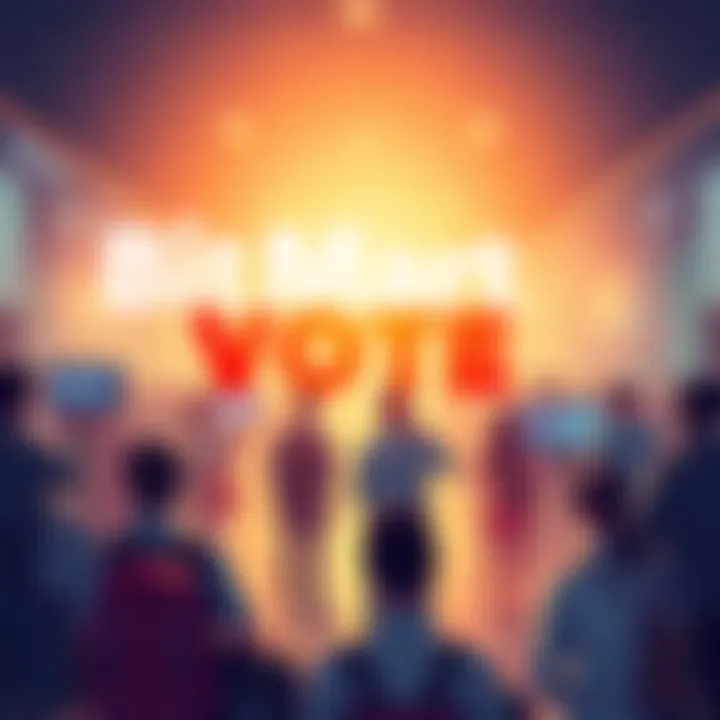 A graphic showing people voting for new features on a digital platform with options like AI Trading Assistants and Crypto Cards