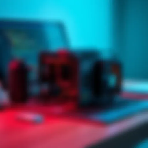 A small, user-friendly crypto miner placed on a desk with a laptop, showing a beginner-friendly setup for mining.