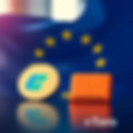 Companies operating in the EU Logos of Coinbase and eToro with a backdrop of the European Union flag