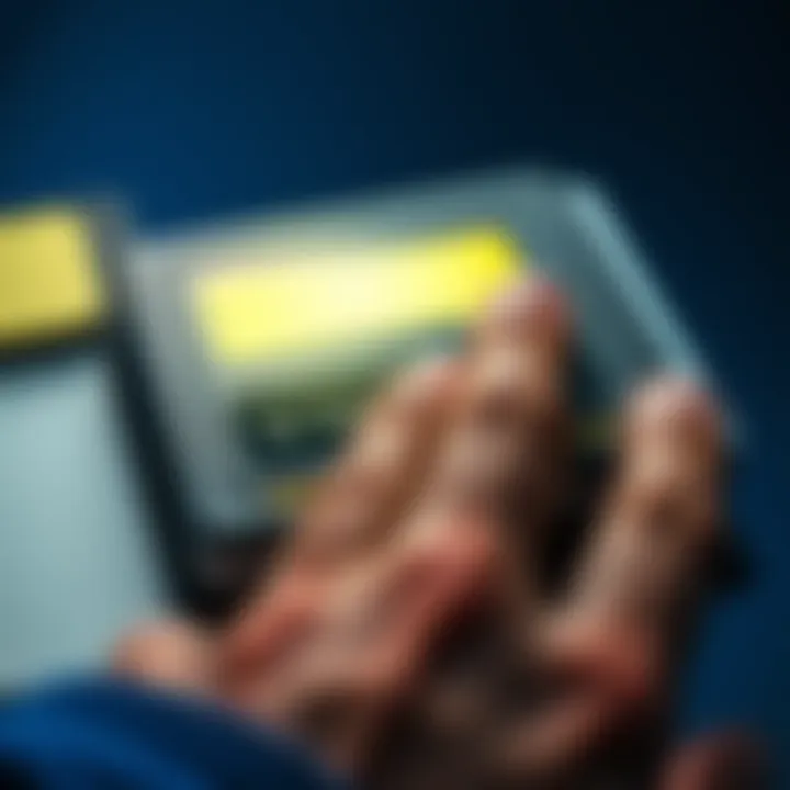 A close-up of a Ledger wallet showing signs of tampering, with a worried hand reaching towards it, symbolizing a user trying to retrieve staked SOL safely