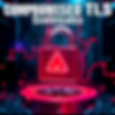 Compromised TLS Certificates Alert A graphic showing a padlock with a warning sign, symbolizing compromised TLS certificates and internet security concerns.