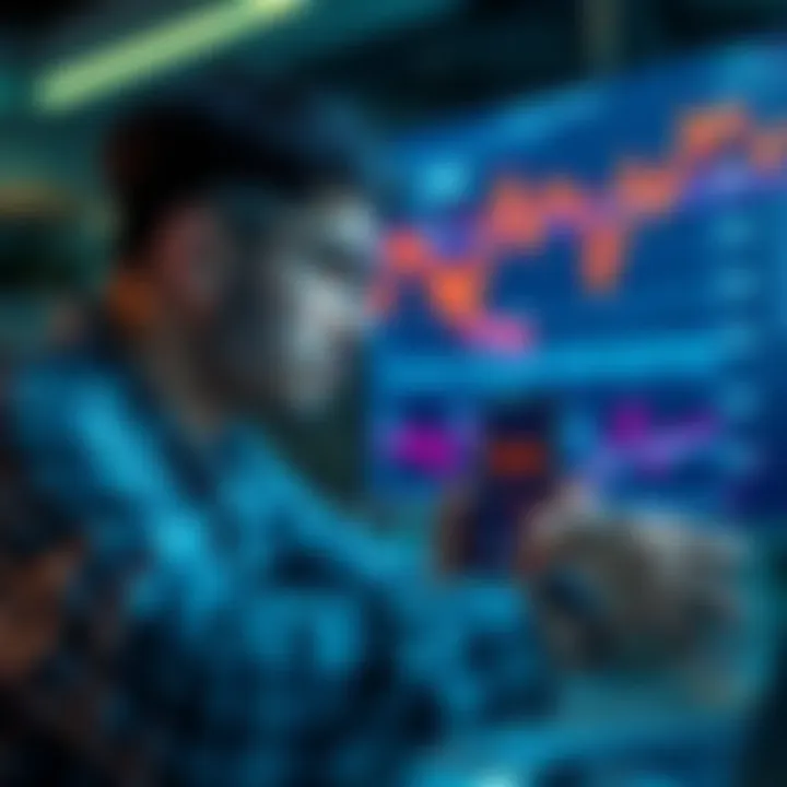 A worried investor looks at fluctuating crypto charts on a laptop while holding a smartphone showing the CRO price