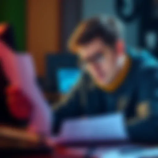 A worried person looking at tax documents and a computer screen, referencing tax reporting for cryptocurrency gains without a Form 1099 from Kraken.