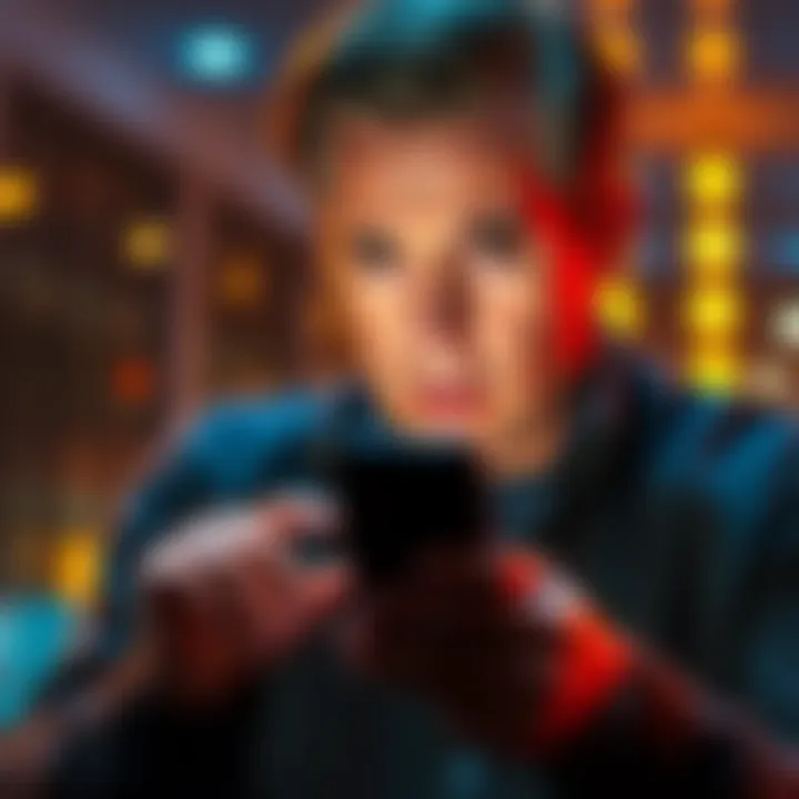 A worried person examining their smartphone, showing disappointment over investment values