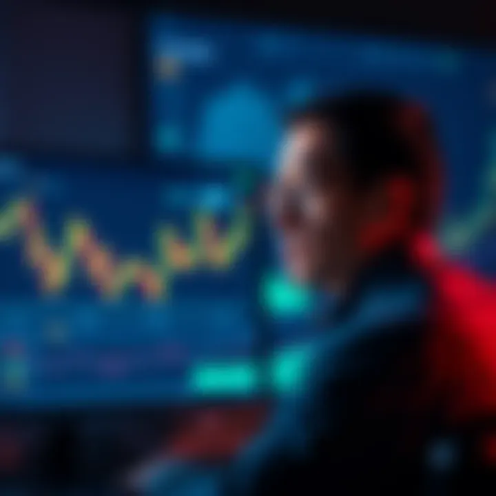 A worried person staring at financial charts on a computer screen, contemplating investment risks in Polygon.