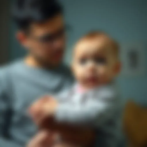 Concerned parent with baby A worried parent holding their 9-month-old baby, who is making different sounds instead of typical babbling.